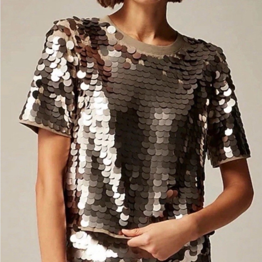 NWT J.Crew Bronze Sequin Tee (cotton) Sz Medium.  MSRP $168. Sale $56